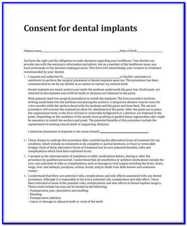 Dental Implant Consent Form Sample Form Resume