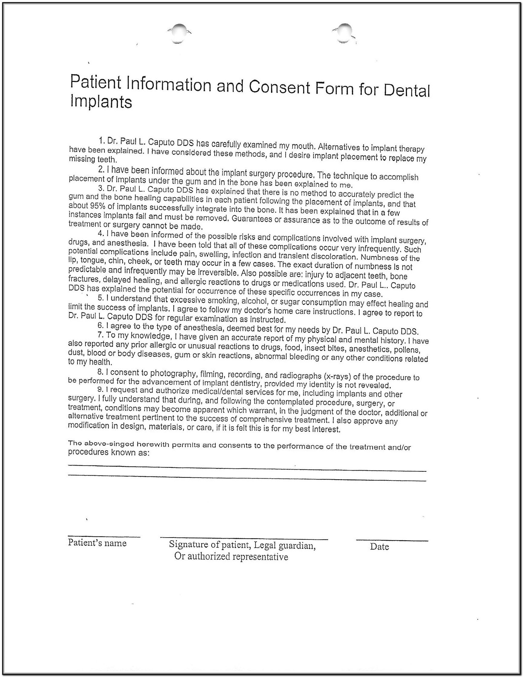 Dental Implant Consent Form Template Form Resume