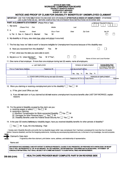 Fillable Db 300 Form Notice And Proof Claim For