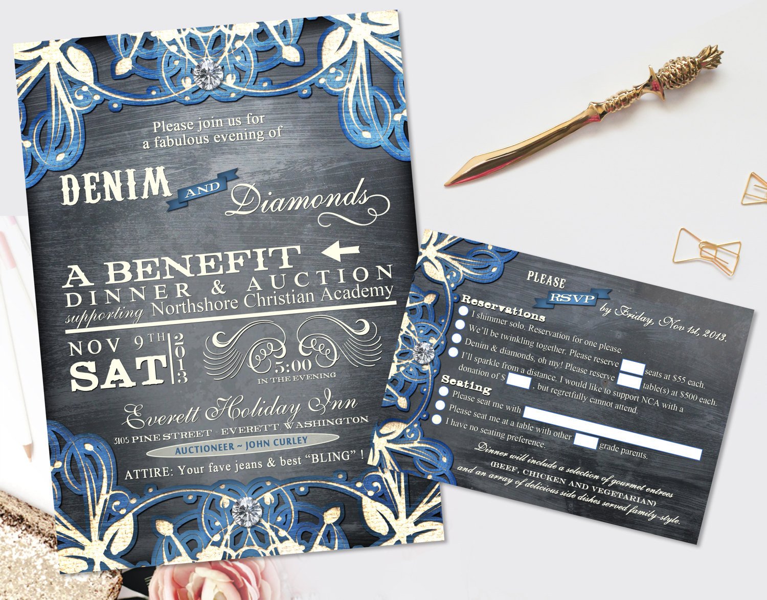 Denim and Diamonds Event Invitation and RSVP Printable Party