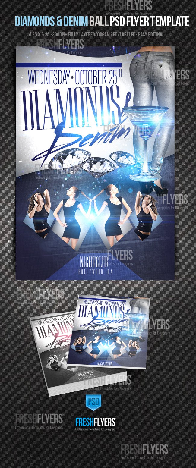 Diamonds and Denim PSD Party Flyer Template by