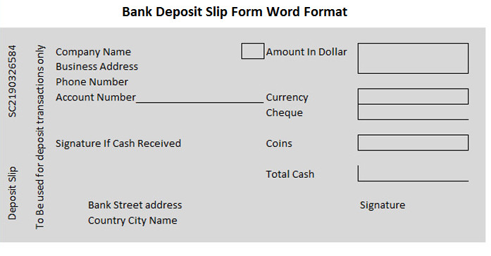Bank Deposit Slip Form Word Format