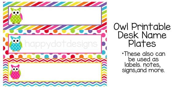 Items similar to Printable Rainbow Owl Desk Name Plates