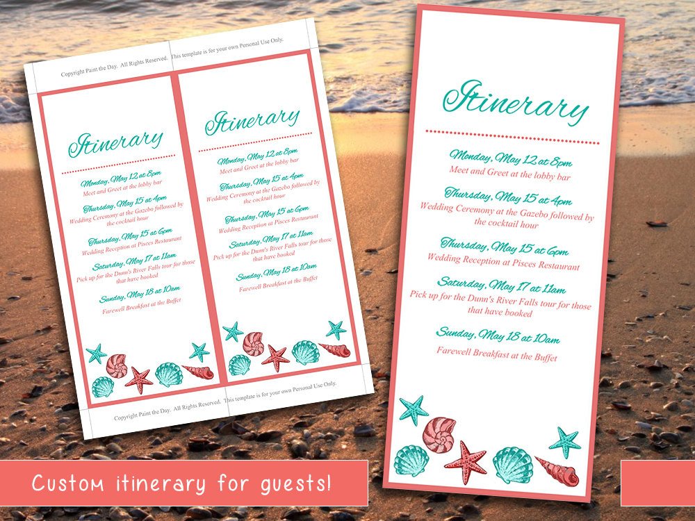 Beach Wedding Itinerary Template Wedding Planner Coral