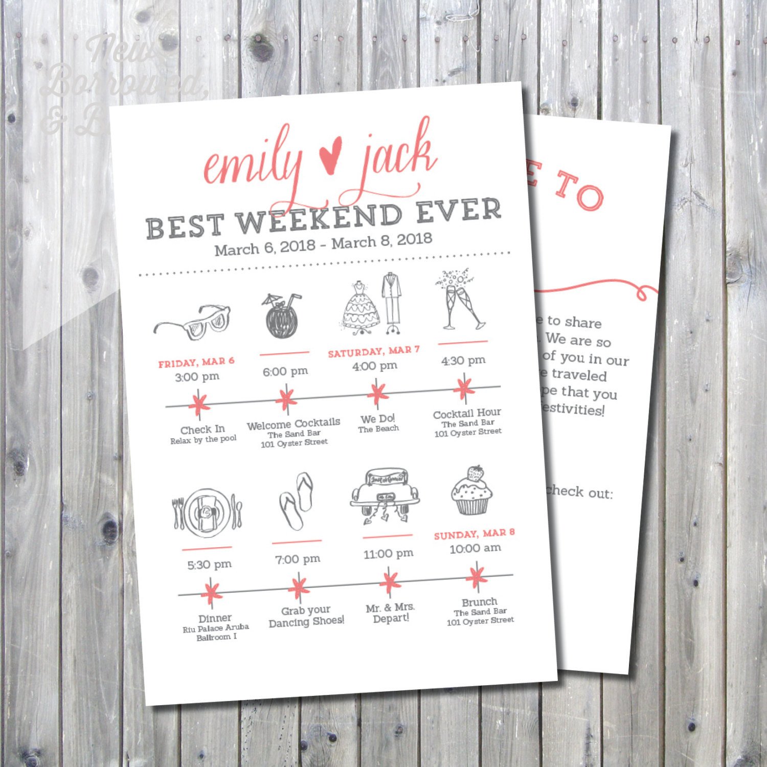 Printable Destination Wedding Icon Itinerary with Wel e