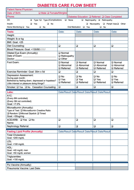 Diabetes Care Flow Sheet printable pdf