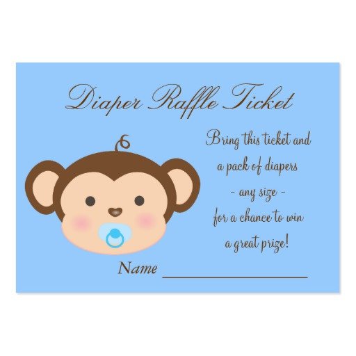 Blue Monkey Diaper Raffle Tickets Business Card Template