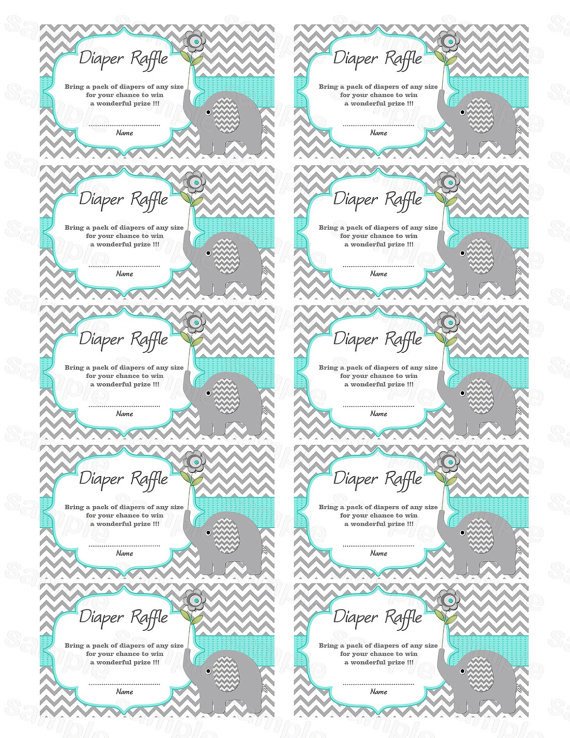 Elephant Baby Shower Diaper Raffle Ticket Diaper Raffle Card