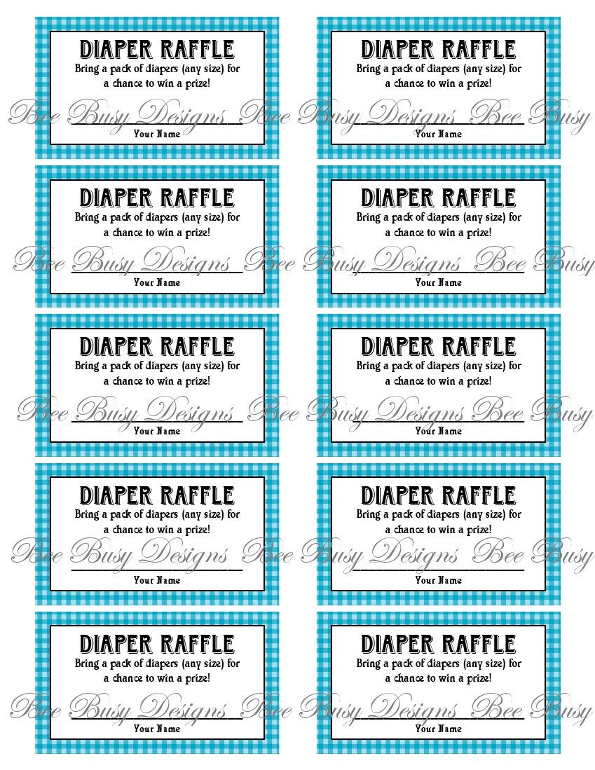 Printable Blue Gingham Diaper Raffle Tickets Great for