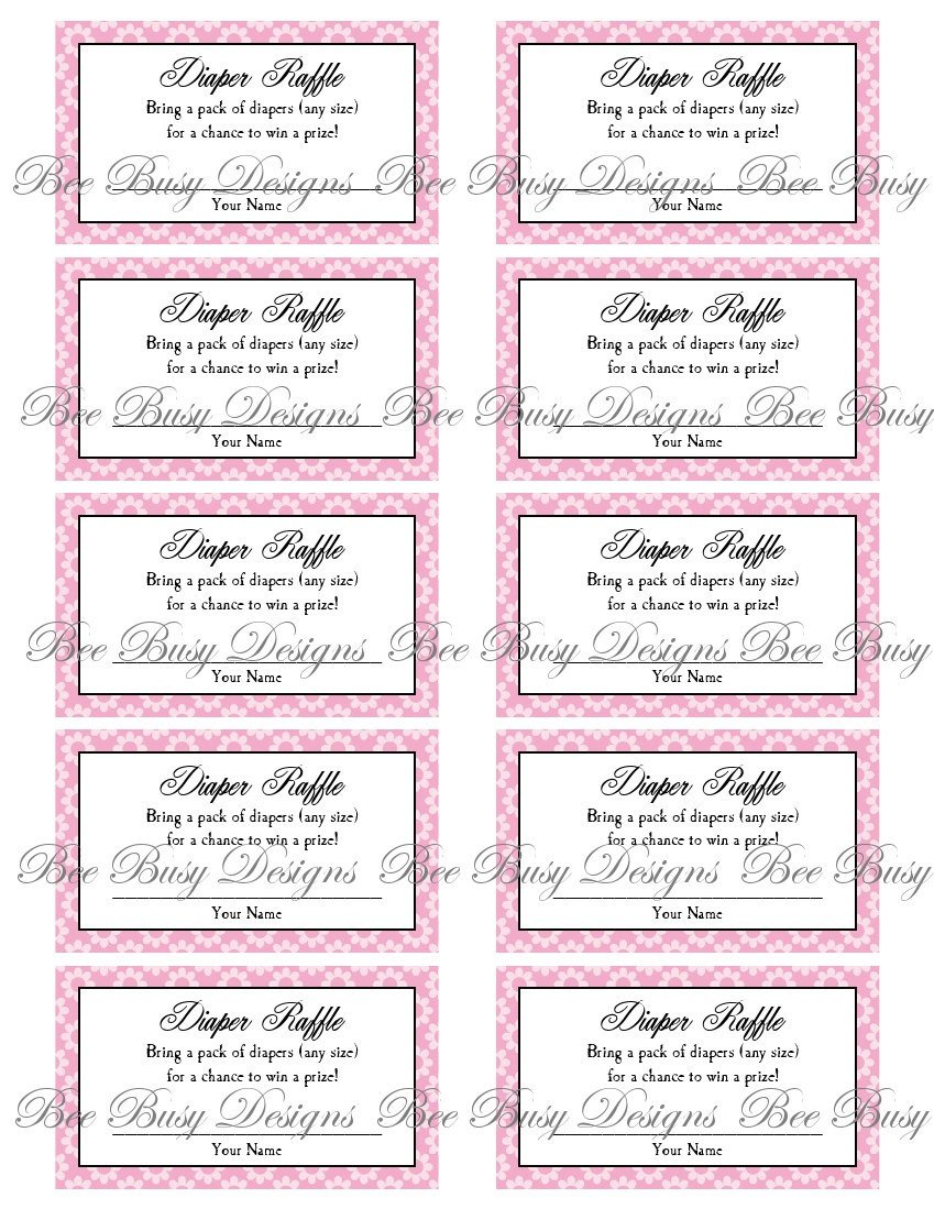Printable Pink Flower Diaper Raffle Tickets Great for Baby
