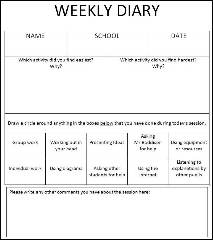 Children s weekly diary template