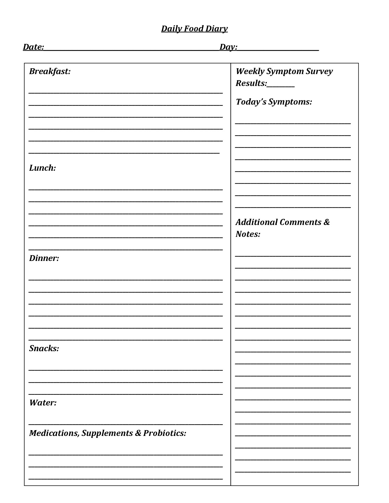 weight loss food journal template printable