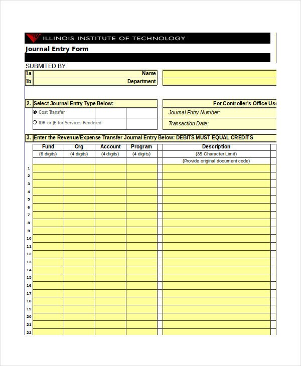 Journal Template 5 Free Excel Documents Download