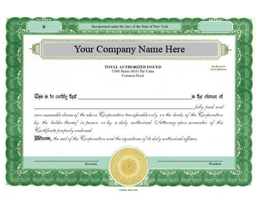 electronic digital stock certificate with additional options