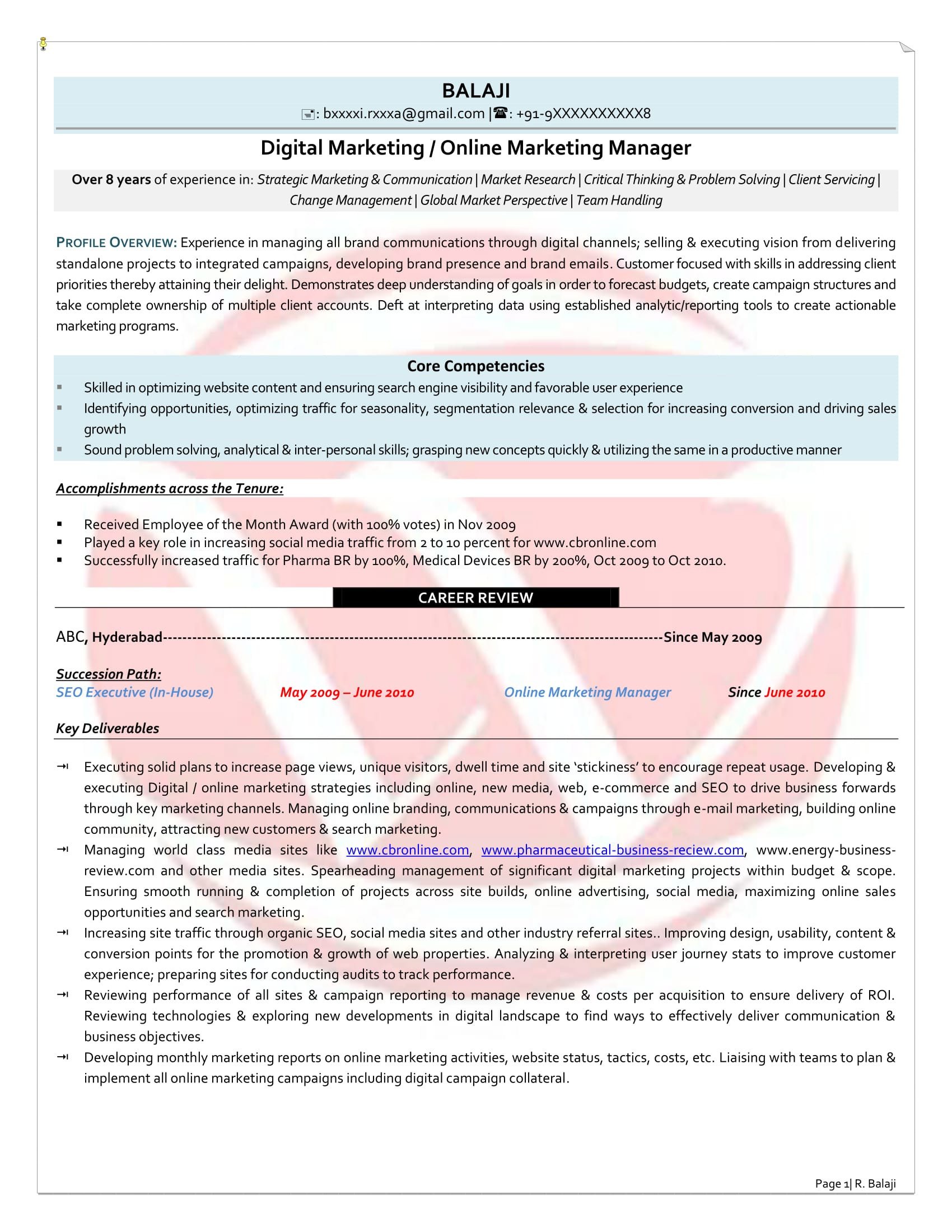 Digital Marketing Sample Resumes Download Resume Format