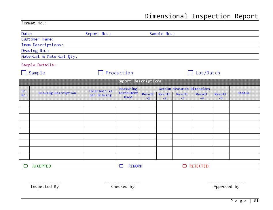Dimensional inspection Report