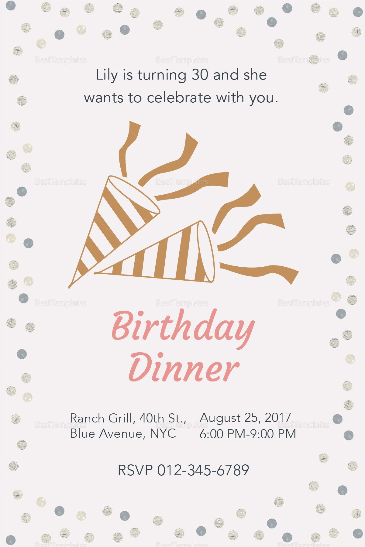 Birthday Dinner Invitation Design Template in PSD Word