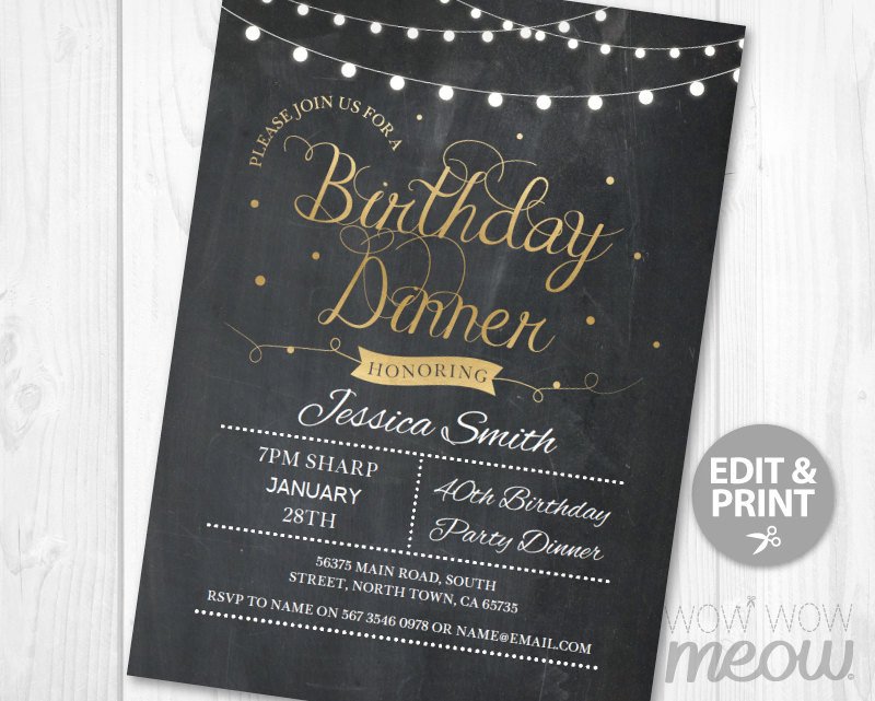 BIRTHDAY Dinner Party Invite INSTANT DOWNLOAD Any Age 30th