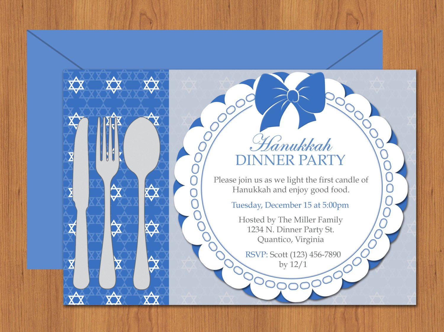 Hanukkah Dinner Party Invitation Editable Template