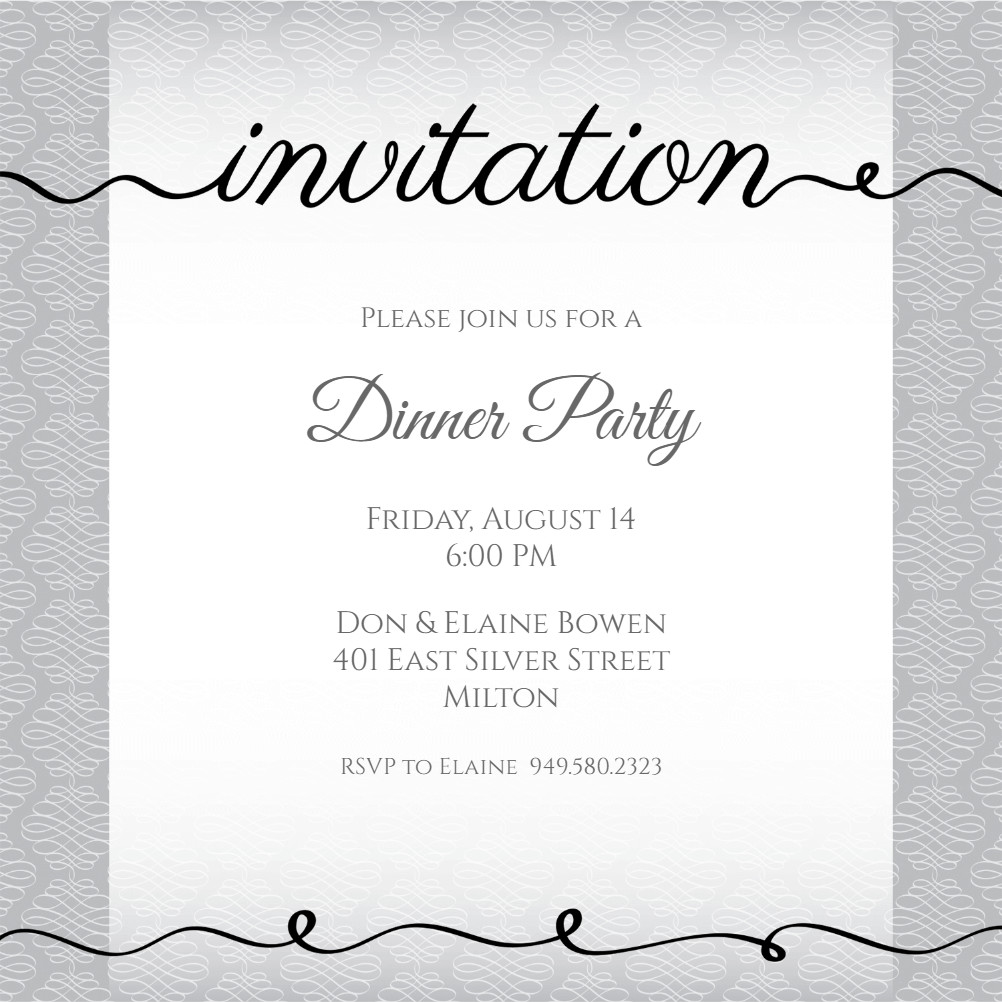 Ribbon Writing Dinner Party Invitation Template Free