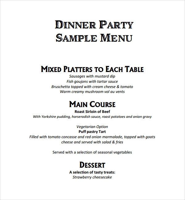 Sample Event Menu Template 8 Free Documents in PDF Word