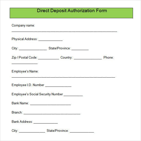 Direct Deposit Authorization Form Free Download for PDF