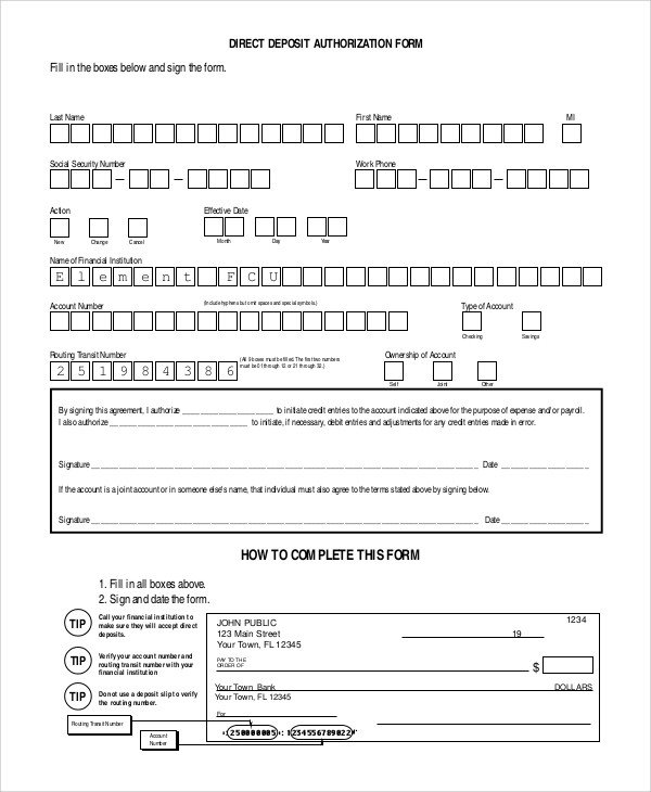 Sample Direct Deposit Authorization Form 10 Examples in