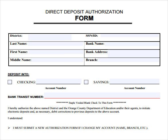 Sample Direct Deposit Authorization Form 7 Download