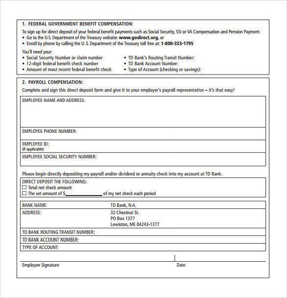 Sample Direct Deposit Authorization Form Examples 7