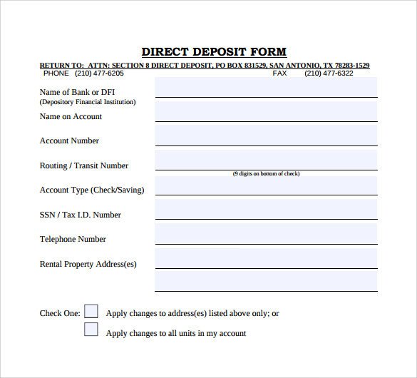 Sample Direct Deposit Form 8 Download Free Documents In