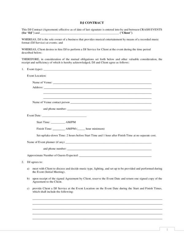 Disc Jockey Contracts Template