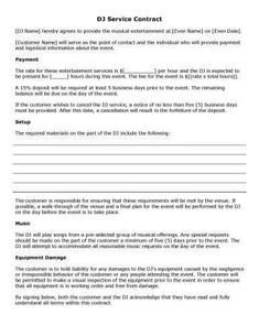 Free and Printable Disc Jockey Contract Form RC123