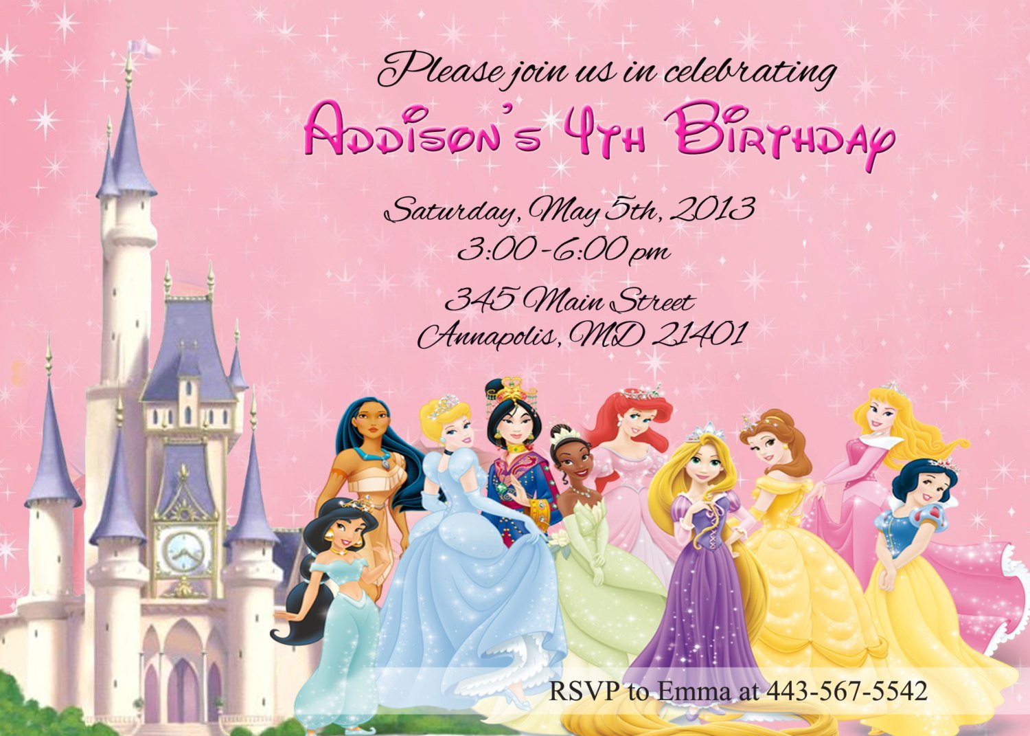 Disney Princesses Birthday Invitations Disney Princess