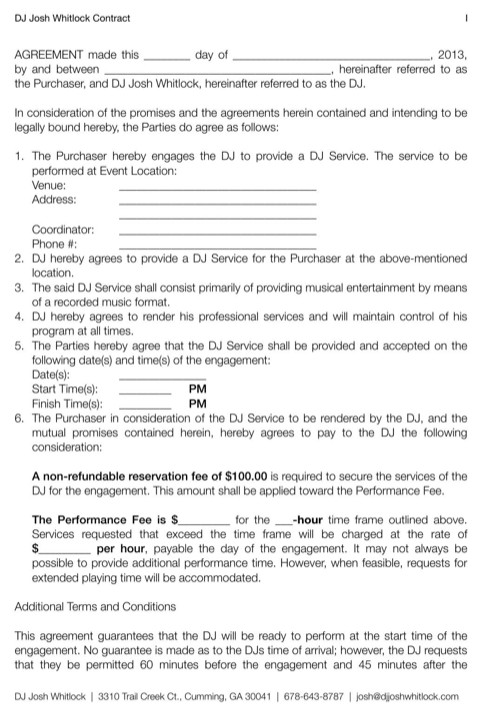 Download DJ Contract Template for Free FormTemplate
