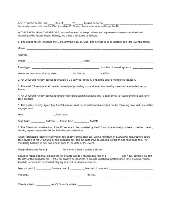 Sample DJ Contract 14 Examples in Word PDF Google