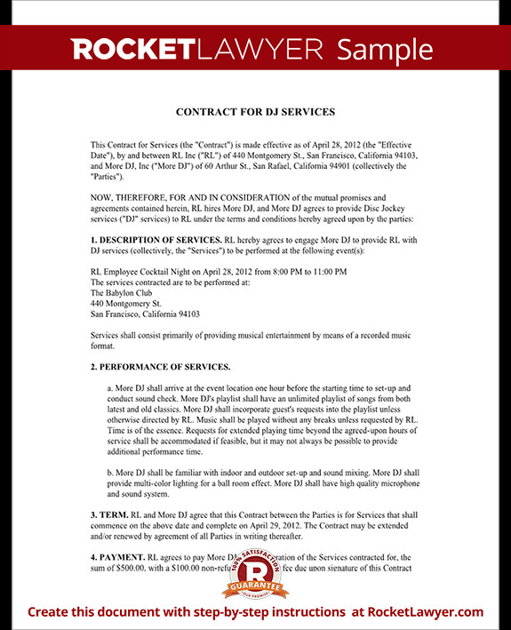DJ Contract Template DJ Agreement with Sample