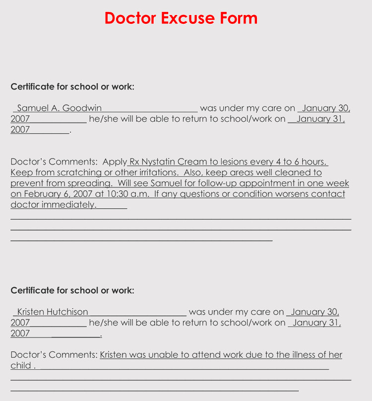 36 Free Fill in Blank Doctors Note Templates For Work