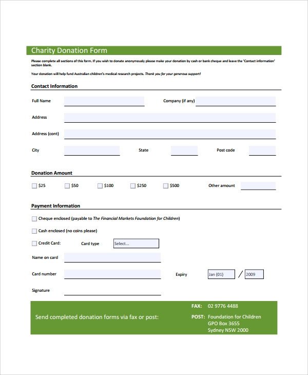 Sample Donation Form 6 Documents in PDF Word