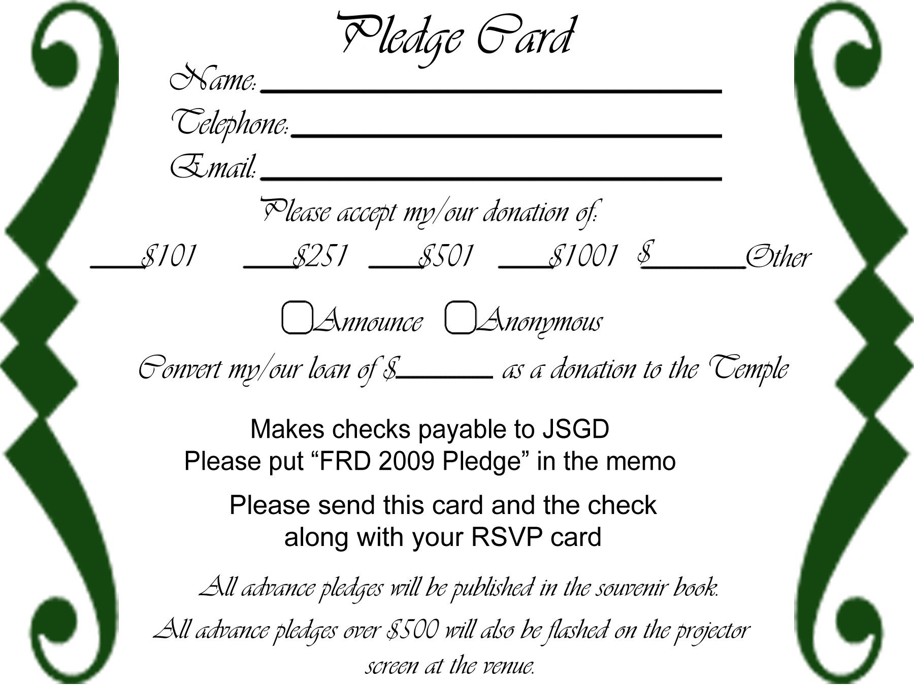 Free Pledge Card Template
