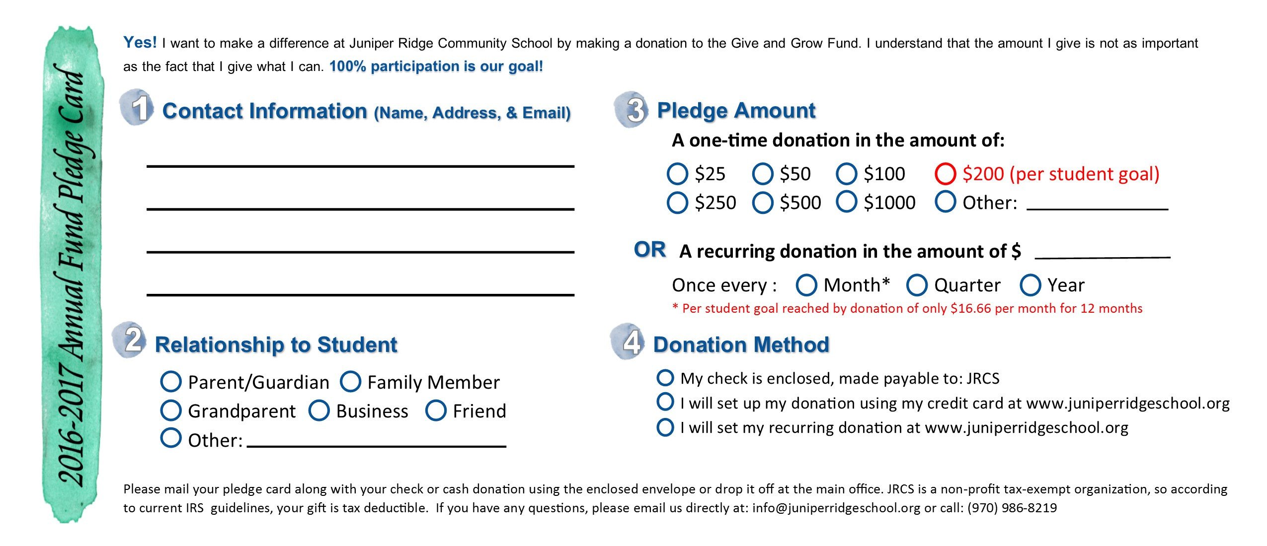 30 Donation Pledge Card Template
