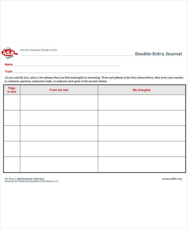 10 Double Entry Journal Templates PDF DOC
