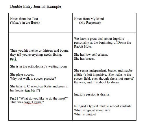 double entry journals examples Teaching