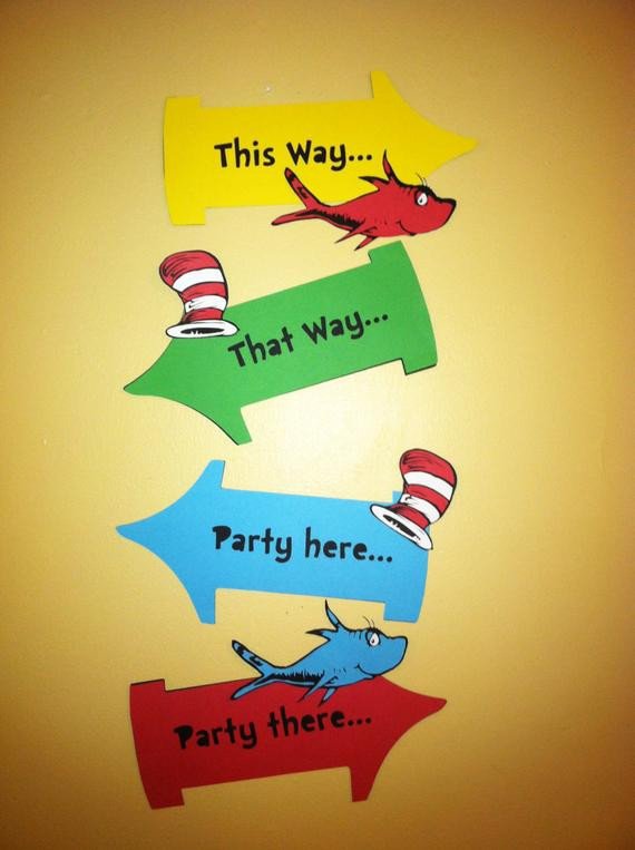 Dr Seuss inspired party signs Thing 1 and Thing 2 party