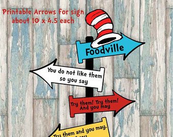 Whimsical Blue and Red Rhyming Printable Party Arrow Signs 4