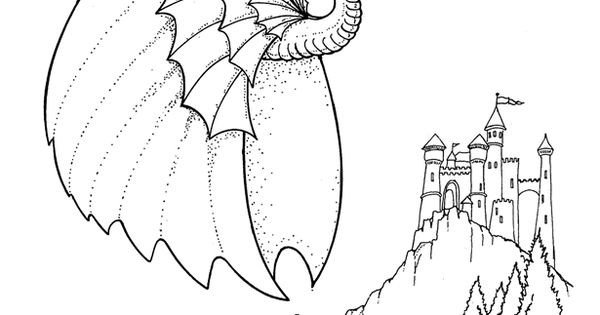 dragon and castle design for tracing Fairies