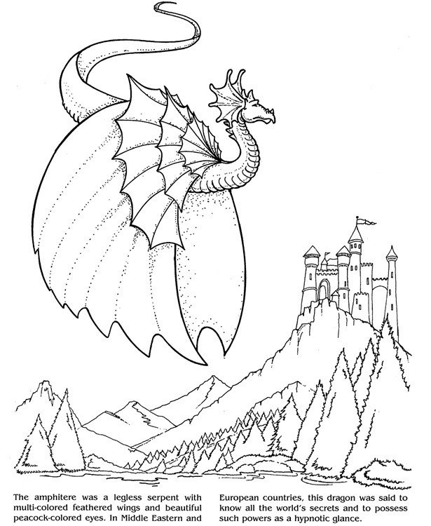 dragon and castle design for tracing Fairies