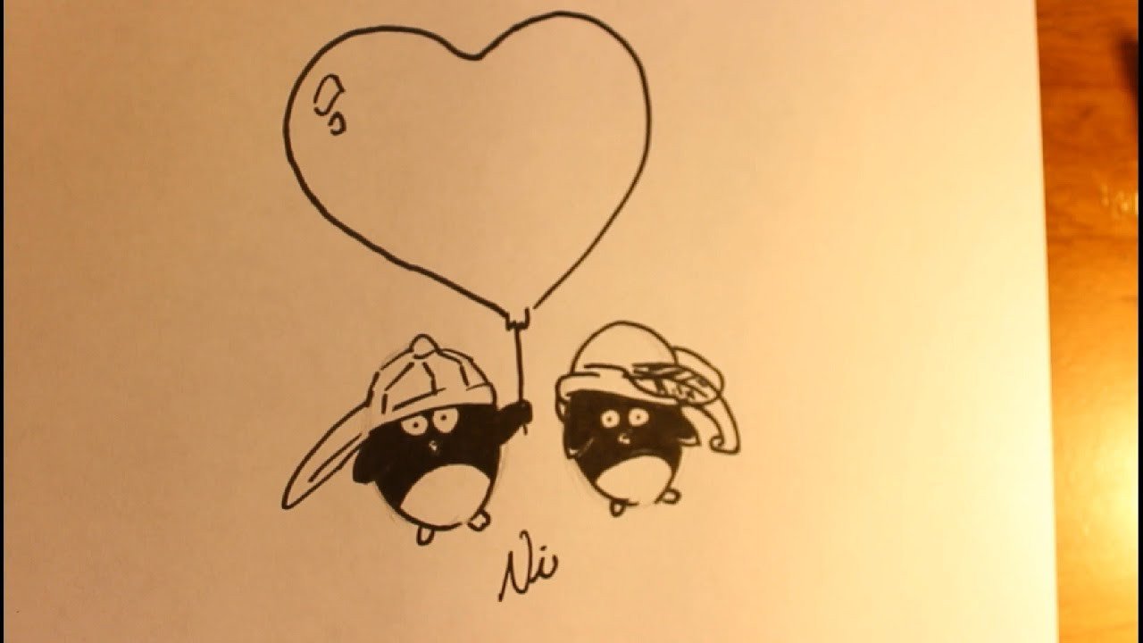 How To Draw Cartoon Penguins In Love Valentine s Day