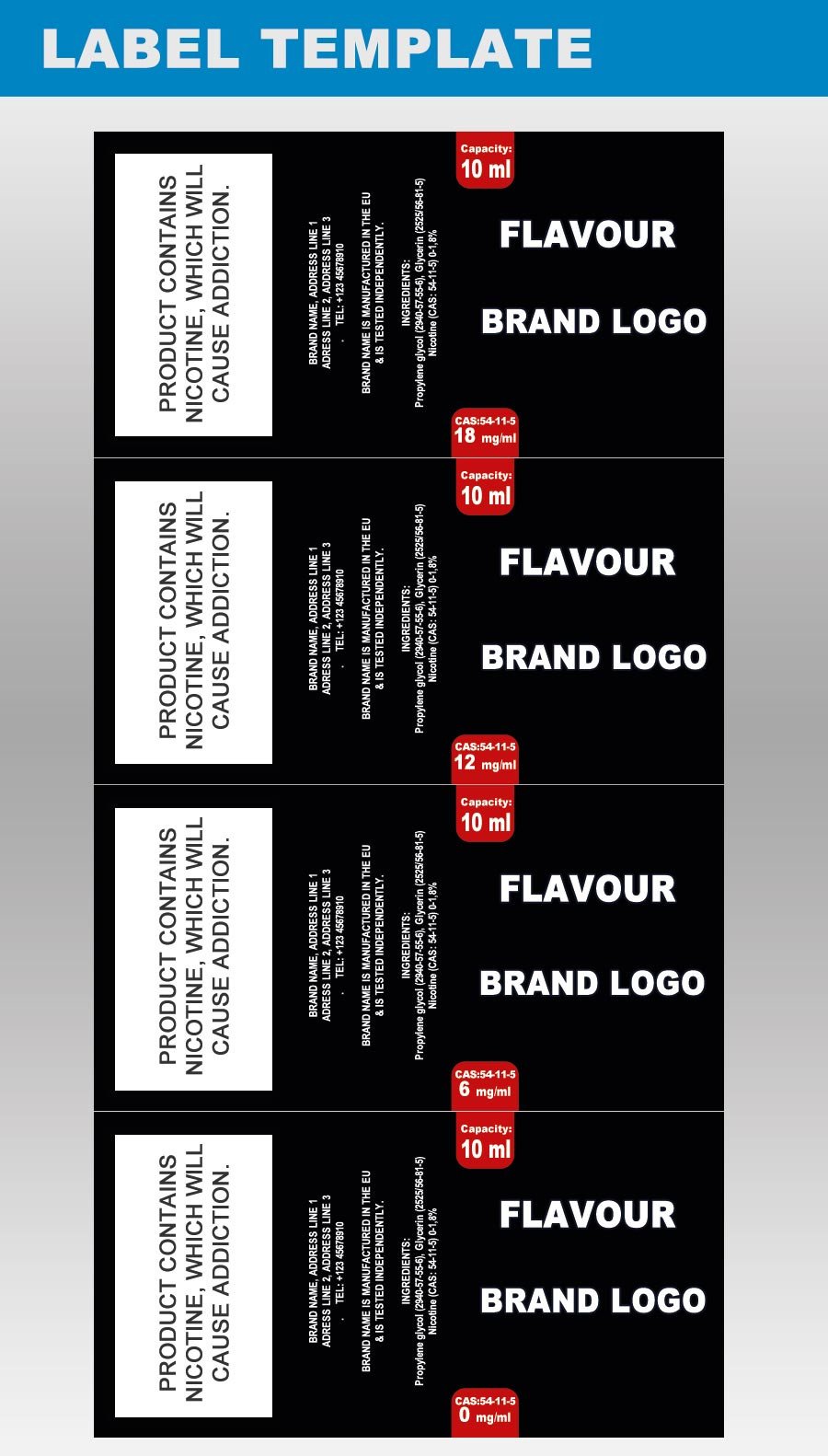 Design Packaging Templates for e juice labels
