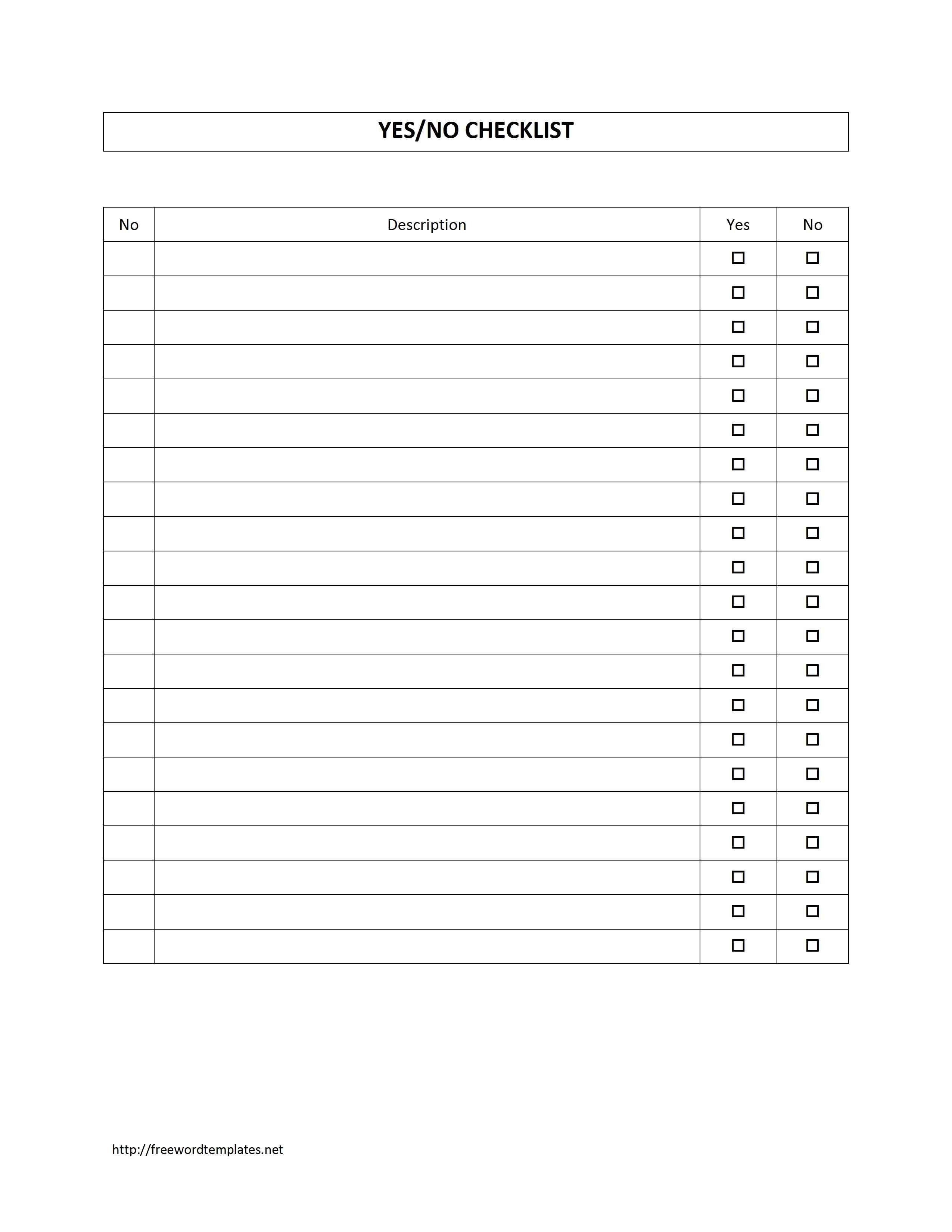 Survey Sheet with Yes No Checklist Template
