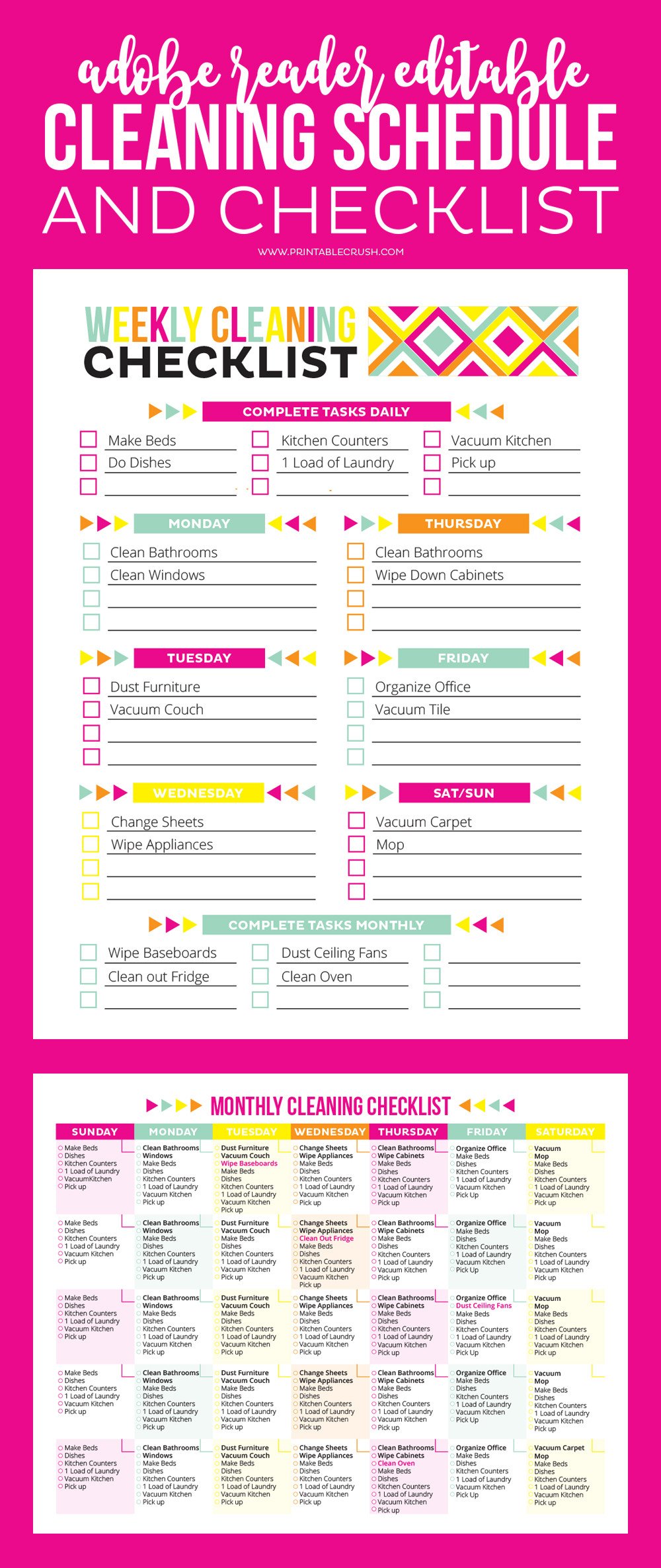 Editable Printable Cleaning Schedule and Checklist
